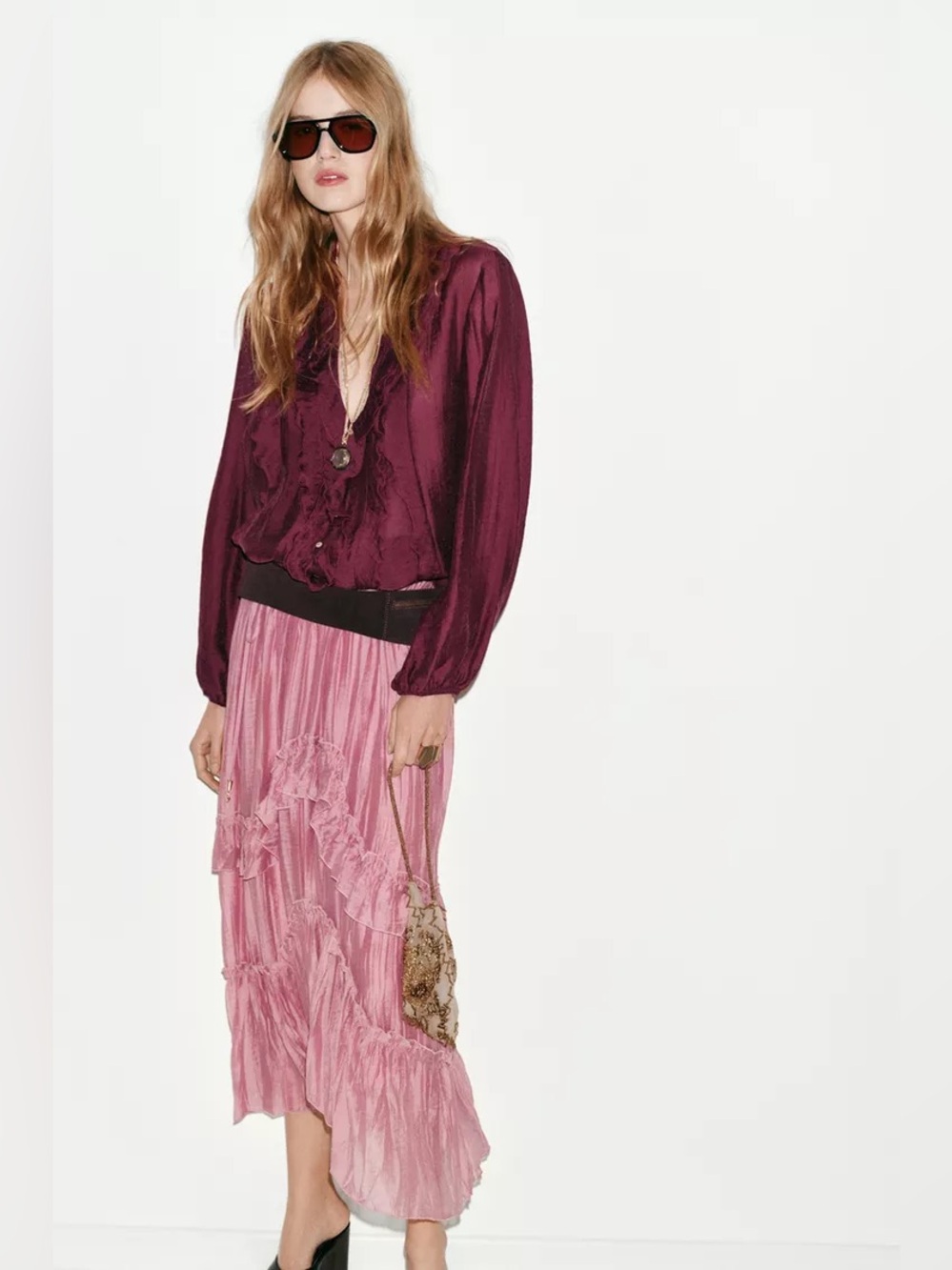 ZARA RUFFLED MIDI SKIRT